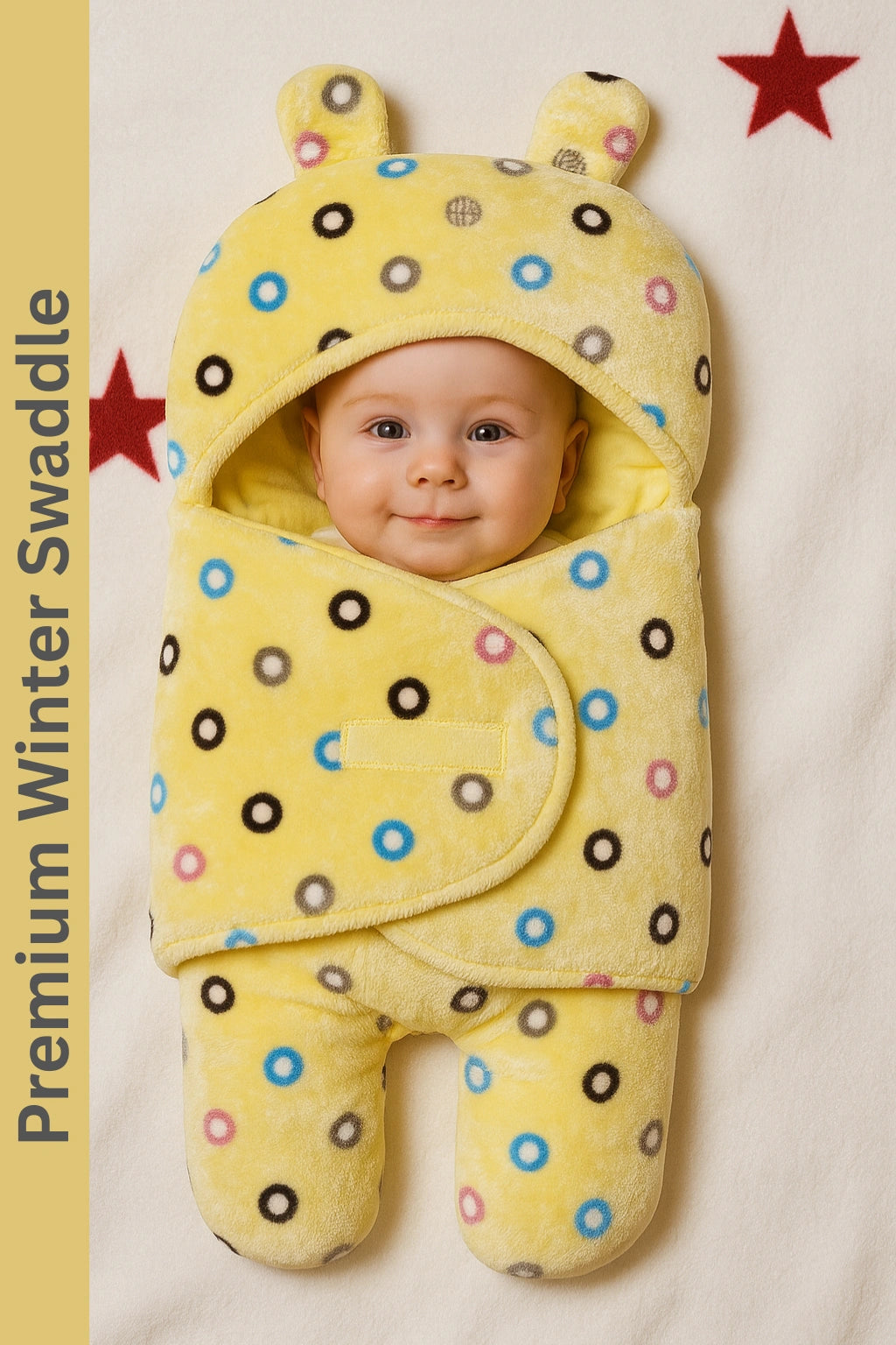 Premium Winter Swaddle Yellow Velvet 0-9M Baby