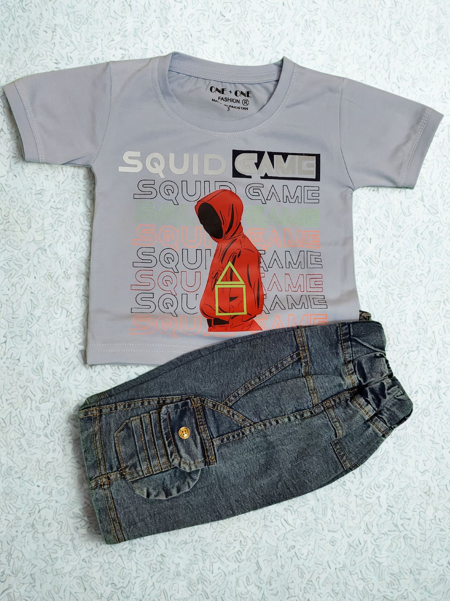 SQGame Black Denim Short + Light Blue Shirt Set