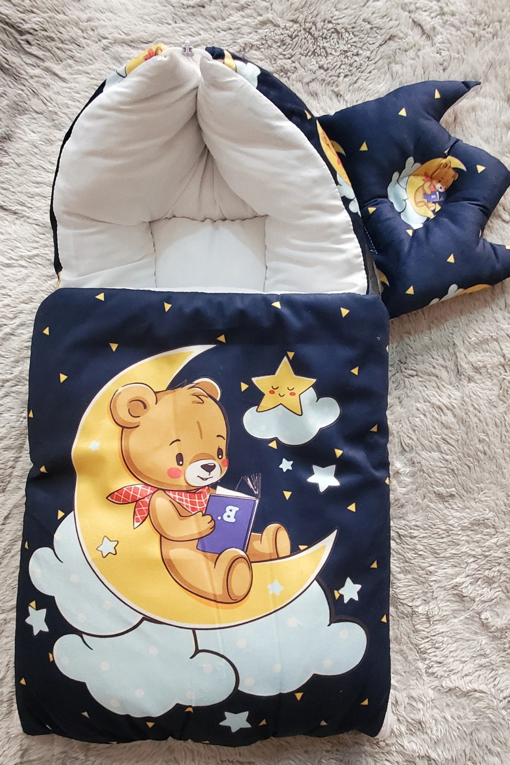Bear on Moon Navy Velvet CARRY NEST Set 0-3M