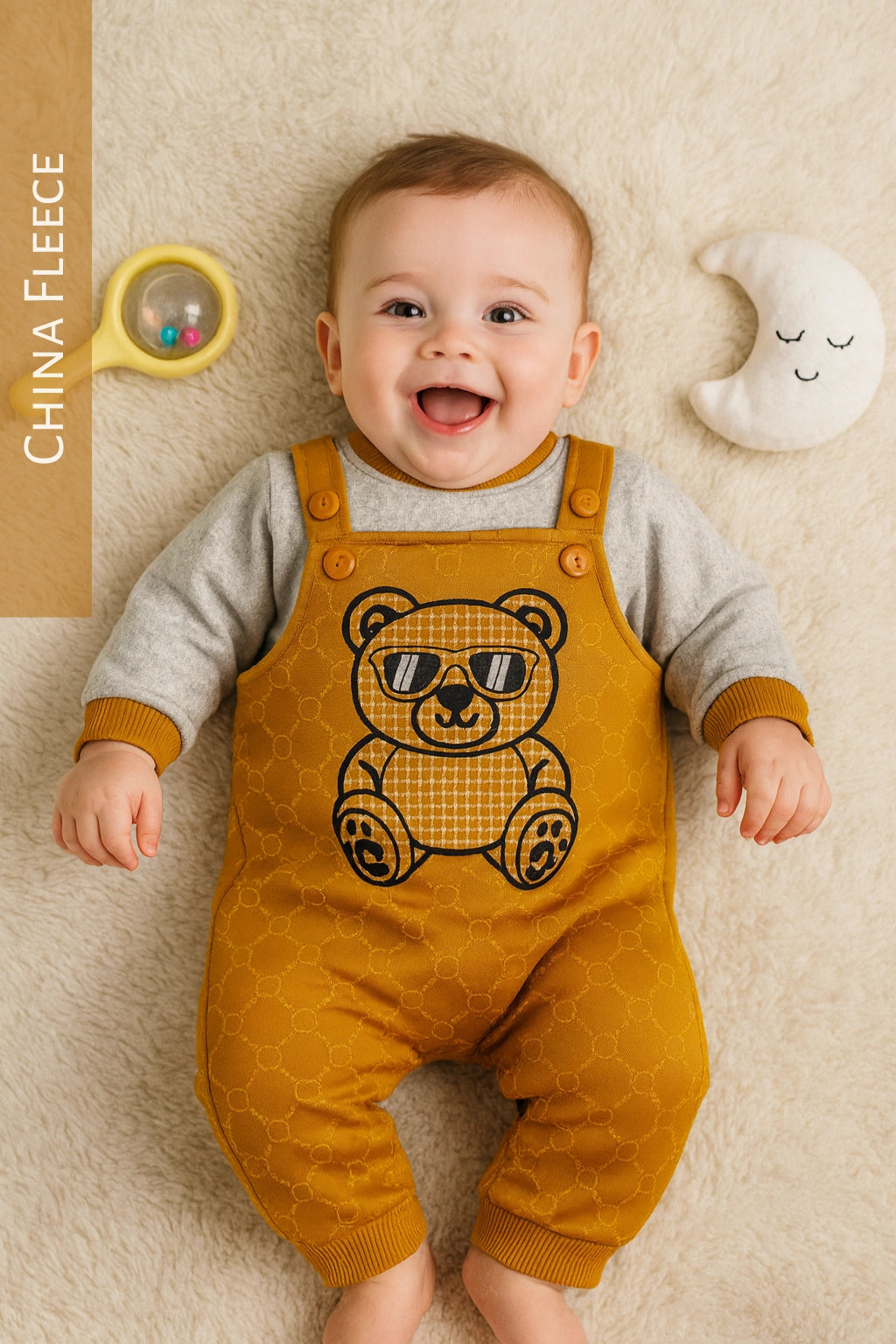 Disco Panda Mustard Romper - China Fleece