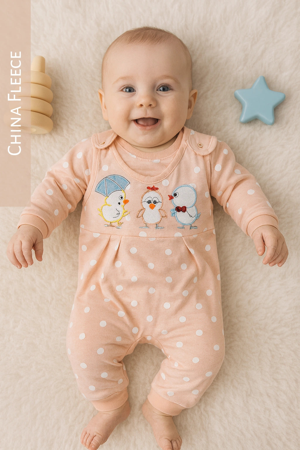 Polka Dot Peach Romper - China Fleece