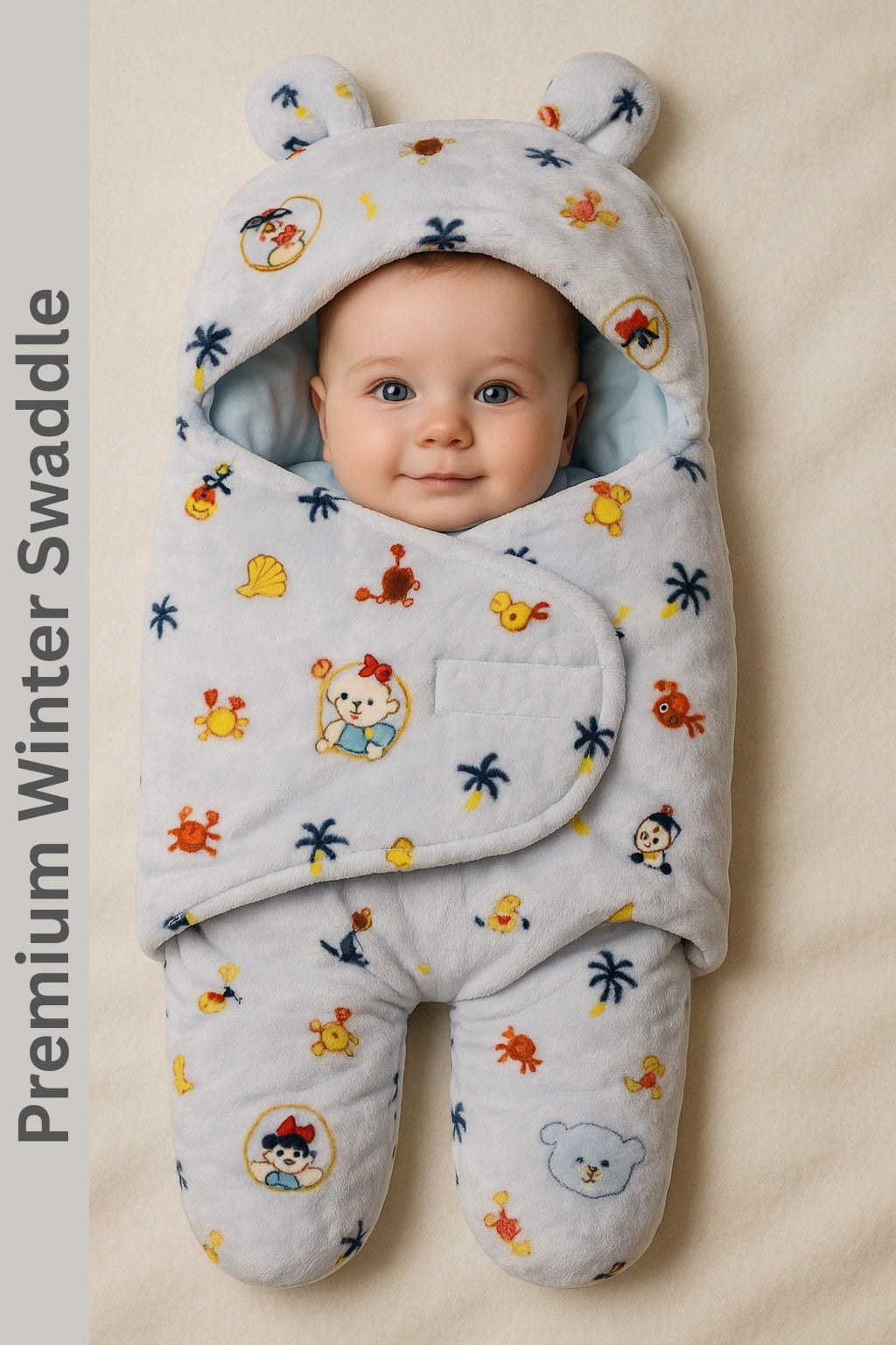 Premium Winter Swaddle Steel Blue Velvet 0-9M Baby