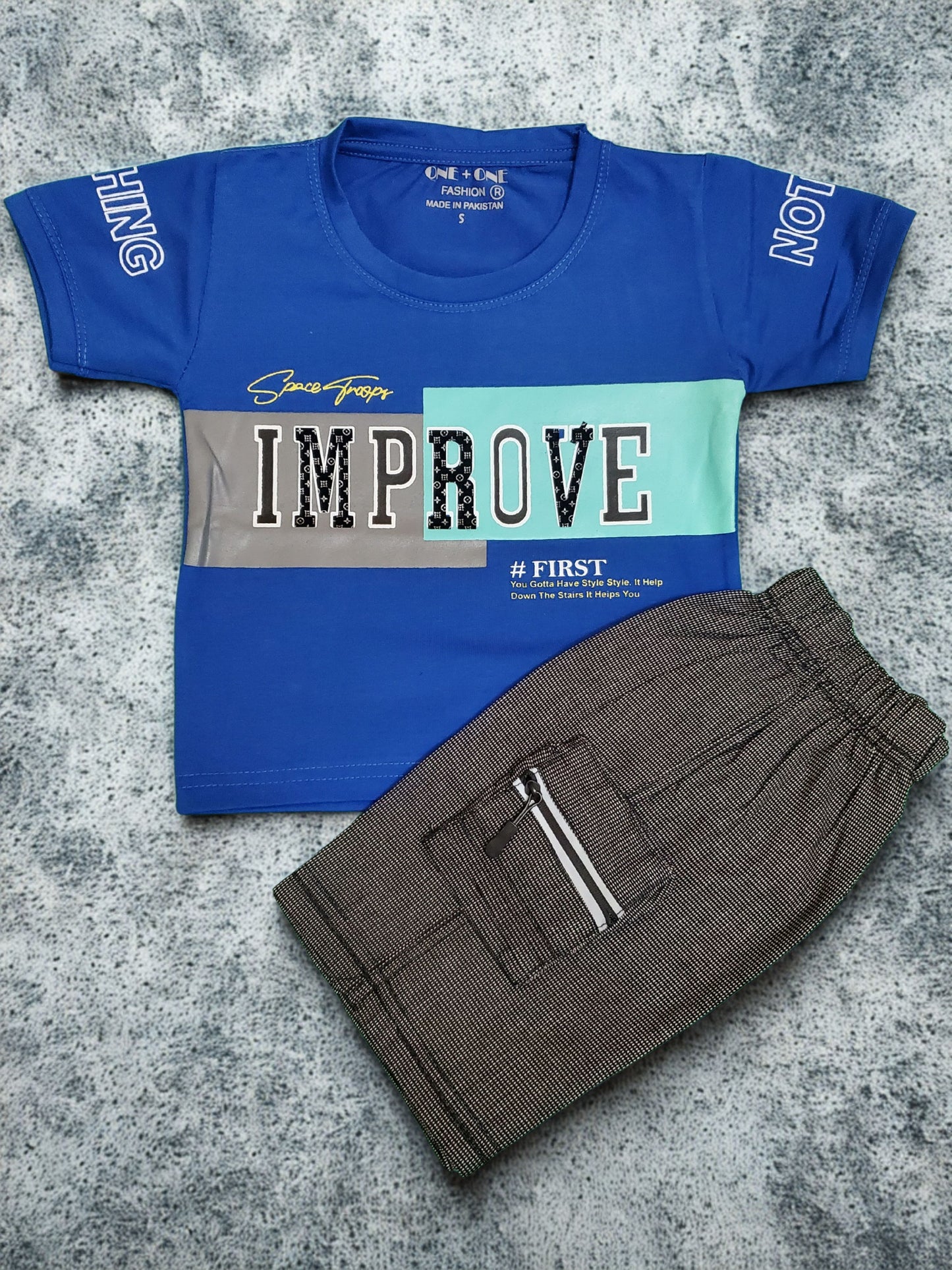 Space Troops Black Cotton Short + Blue Shirt Set