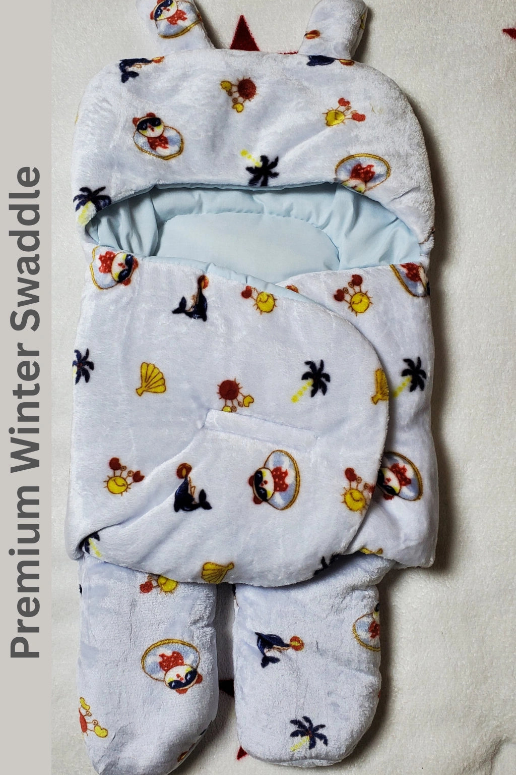 Premium Winter Swaddle Steel Blue Velvet 0-9M Baby