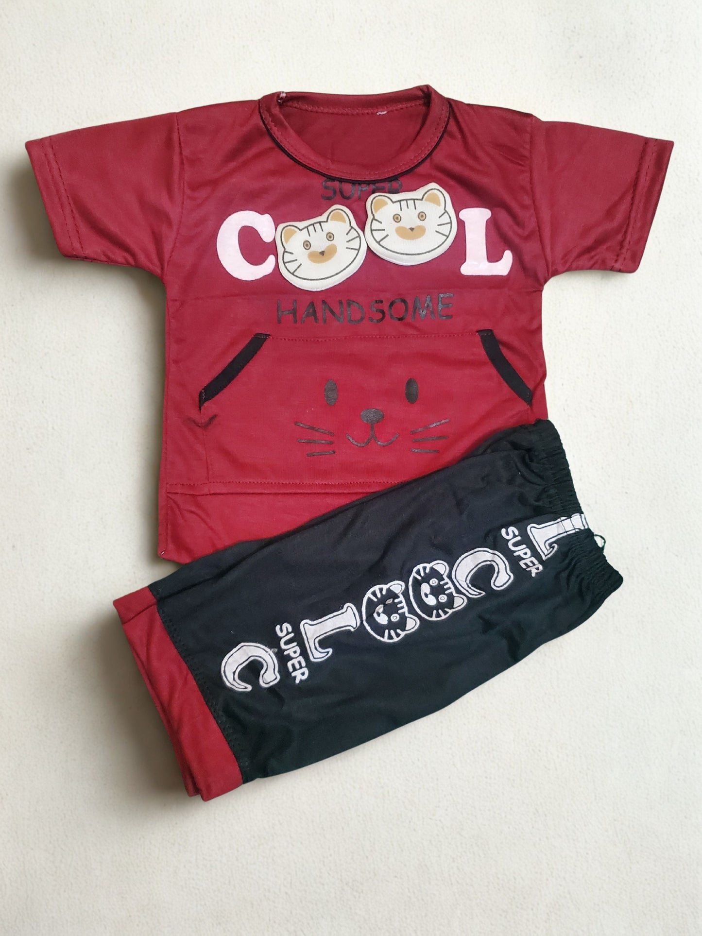 Cool Cat Maroon Short + Shirt Set