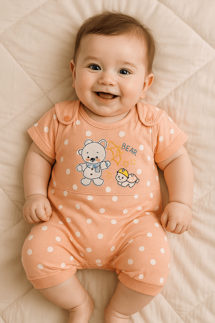 Polka Dot 0-3M Peach Pink Romper Suit