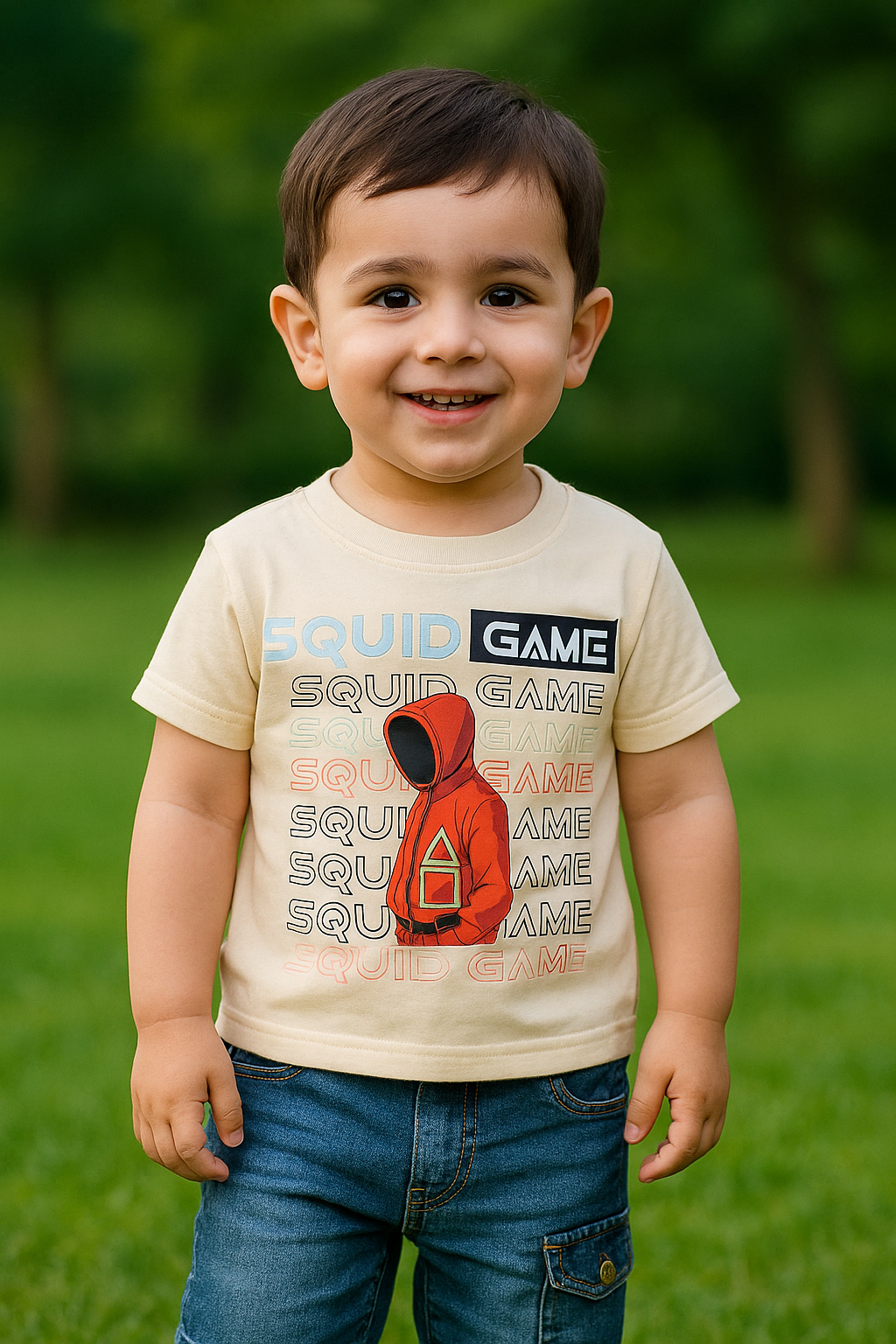 SQGame Blue Denim Short + Off Shirt Set