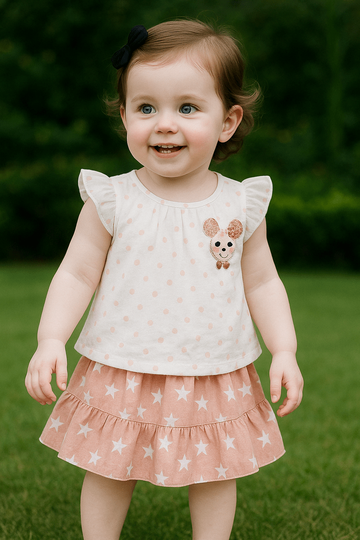 Jersey Net Dotted Pink Frock and Skirt
