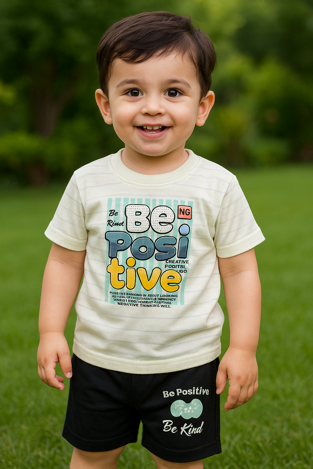 Unisex - Be Positive Mint Green Shirt + Short Set