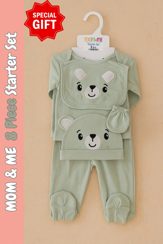 Mom & Me Cato Gift Set 0-3M GREEN 8 Piece Set - Summer Fabric