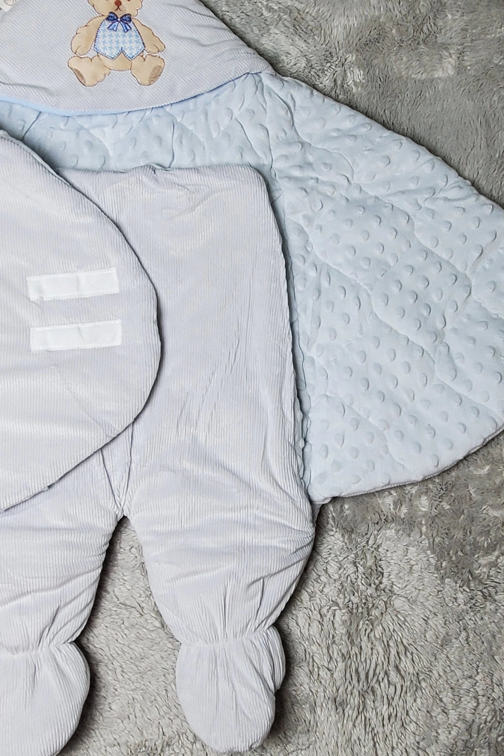 Imported Corduroy Swaddle BL Bow Bear 3-9M Baby