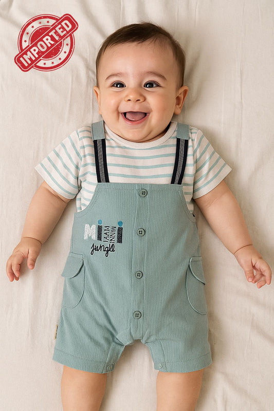 IMPORTED Suspender 0-3M Green Romper Suit - Summer Fabric
