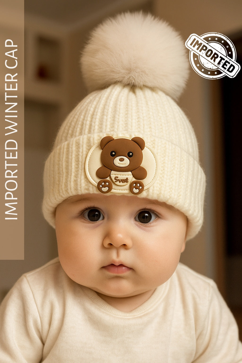 Imported PANDA Cap 0-9M CREAM - Winter Comforter