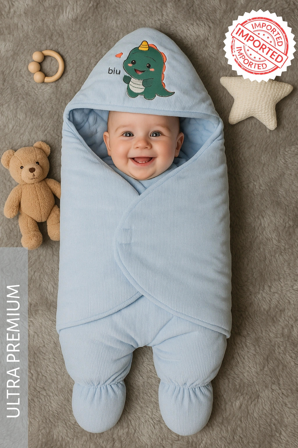 Imported Corduroy Swaddle BL Biu-Dino 3-9M Baby