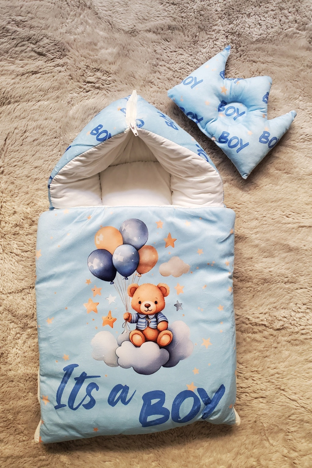 ITS A BOY BLUE Velvet CARRY NEST Set 0-6M