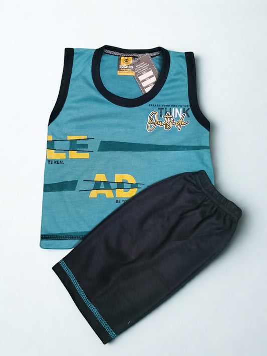 Think Out Side Blue Sando + Black Shorts Set