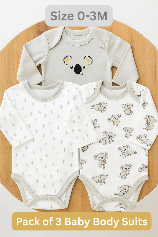 Sunnozy Koala Pack of 3 Body Suit 0-3M GREY - Summer Fabric