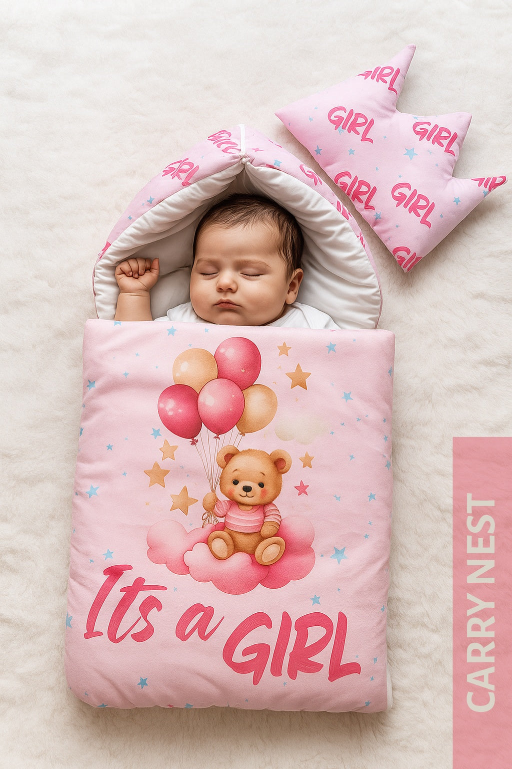 ITS A GIRL PINK Velvet CARRY NEST Set 0-6M