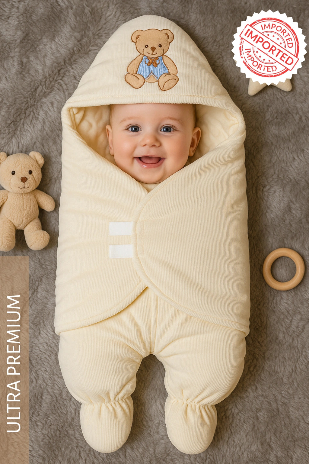 Imported Corduroy Swaddle CR Bow Bear 3-9M Baby