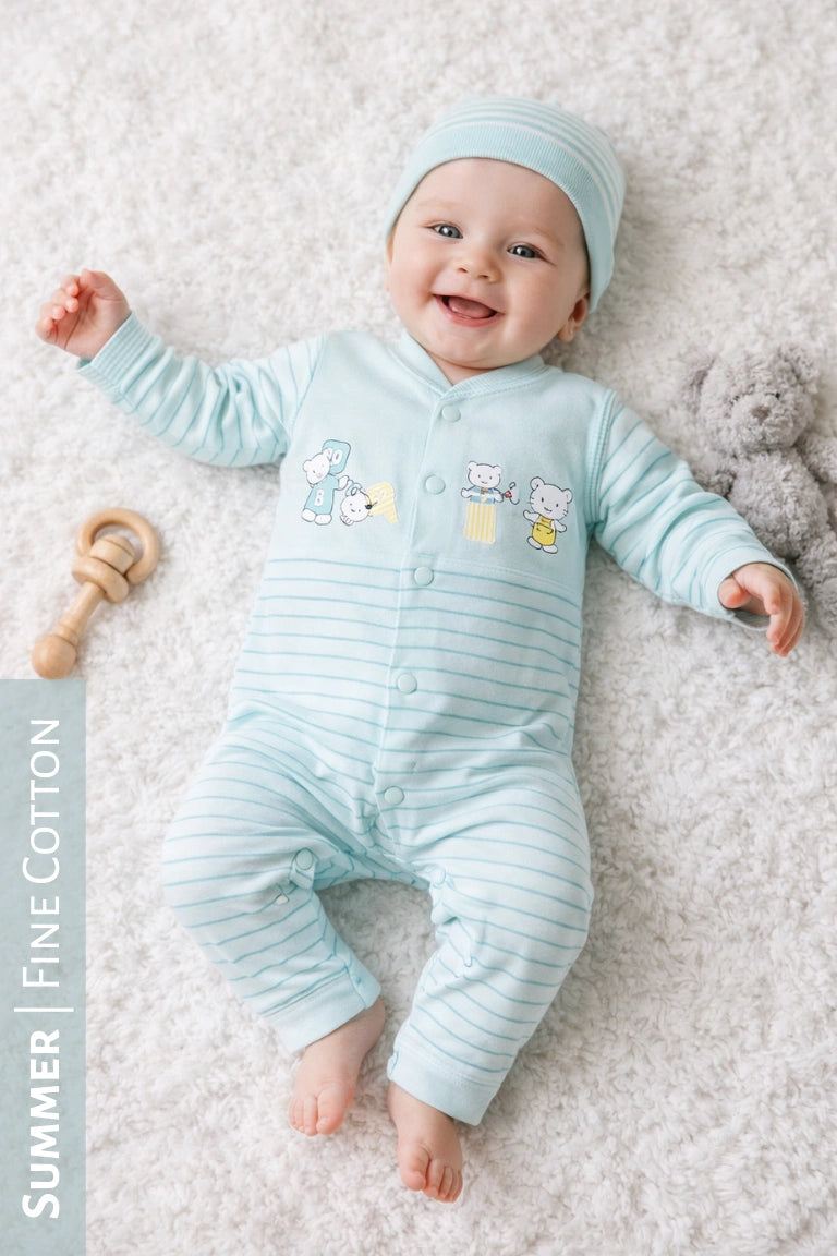 BabyBear Cap Romper Green - SUMMER FABRIC