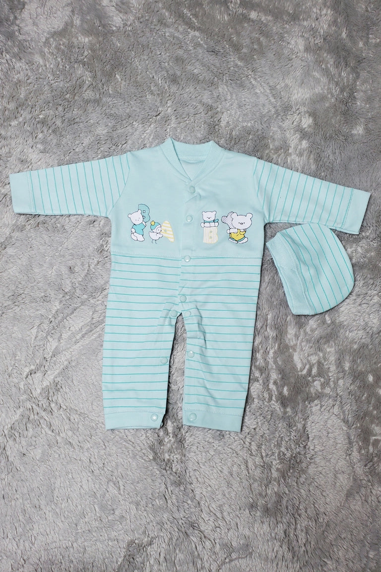 BabyBear Cap Romper Green - SUMMER FABRIC