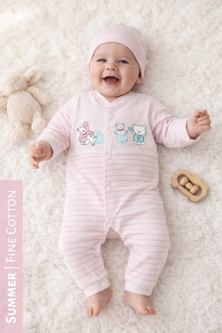 BabyBear Cap Romper Pink - SUMMER FABRIC