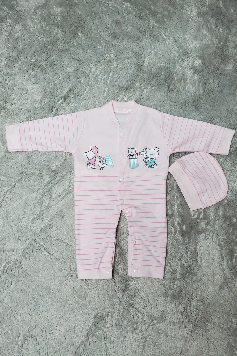BabyBear Cap Romper Pink - SUMMER FABRIC