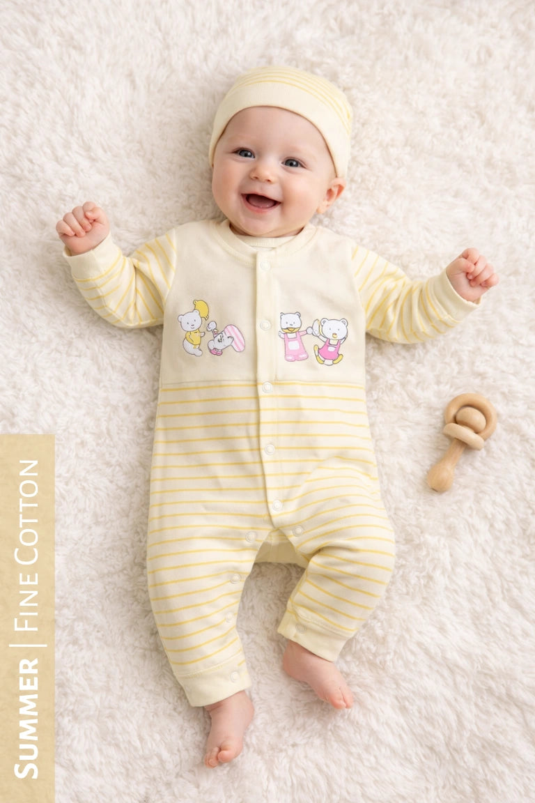 BabyBear Cap Romper Yellow - SUMMER FABRIC
