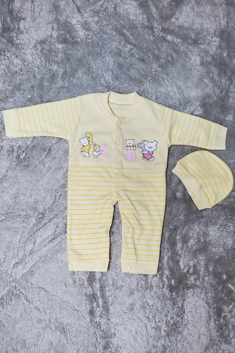 BabyBear Cap Romper Yellow - SUMMER FABRIC