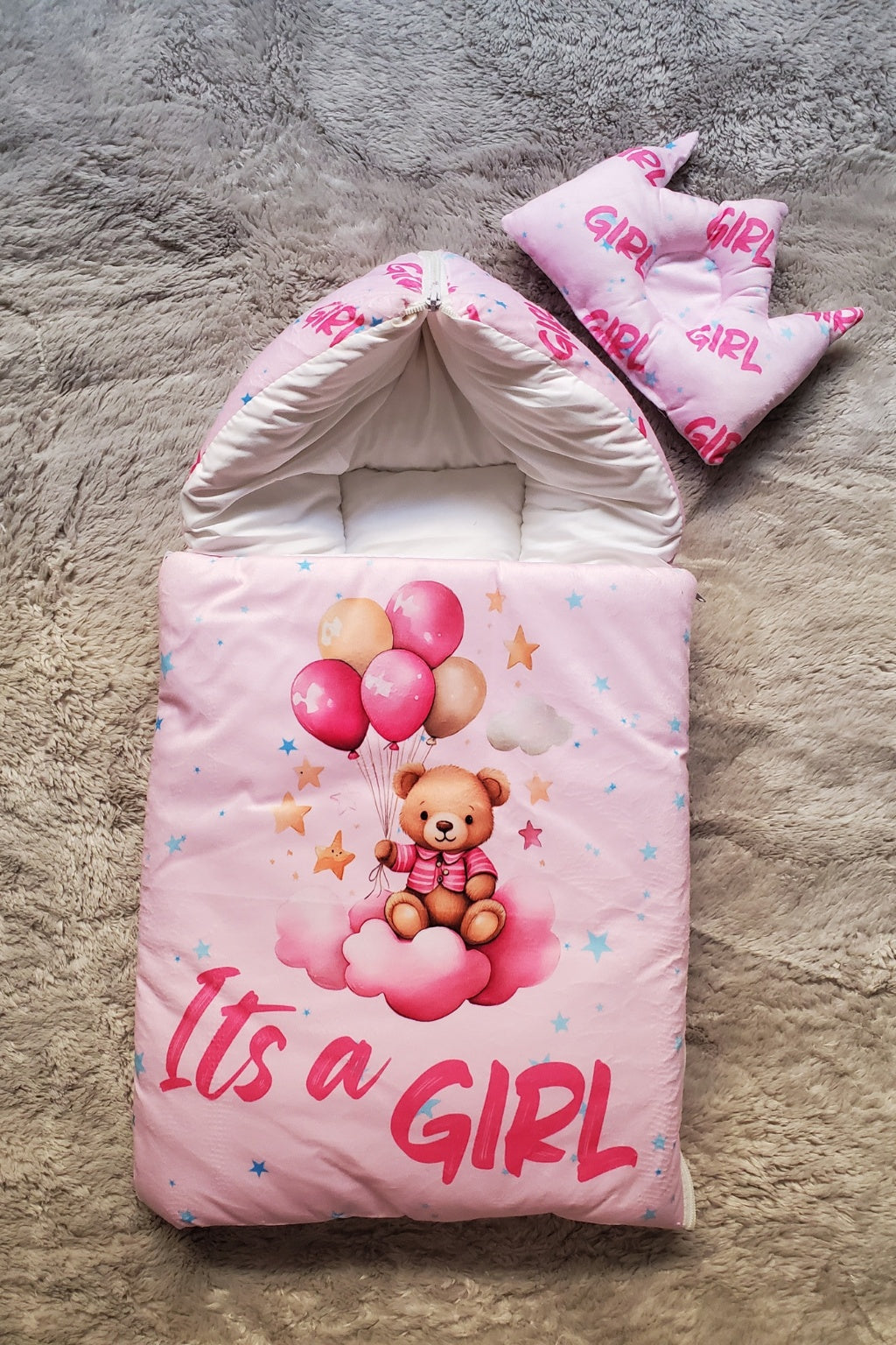 ITS A GIRL PINK Velvet CARRY NEST Set 0-6M