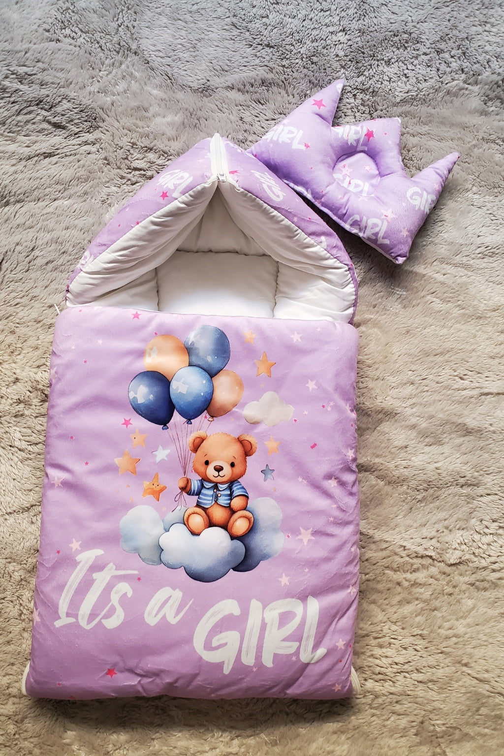 ITS A GIRL PURPLE Velvet CARRY NEST Set 0-6M