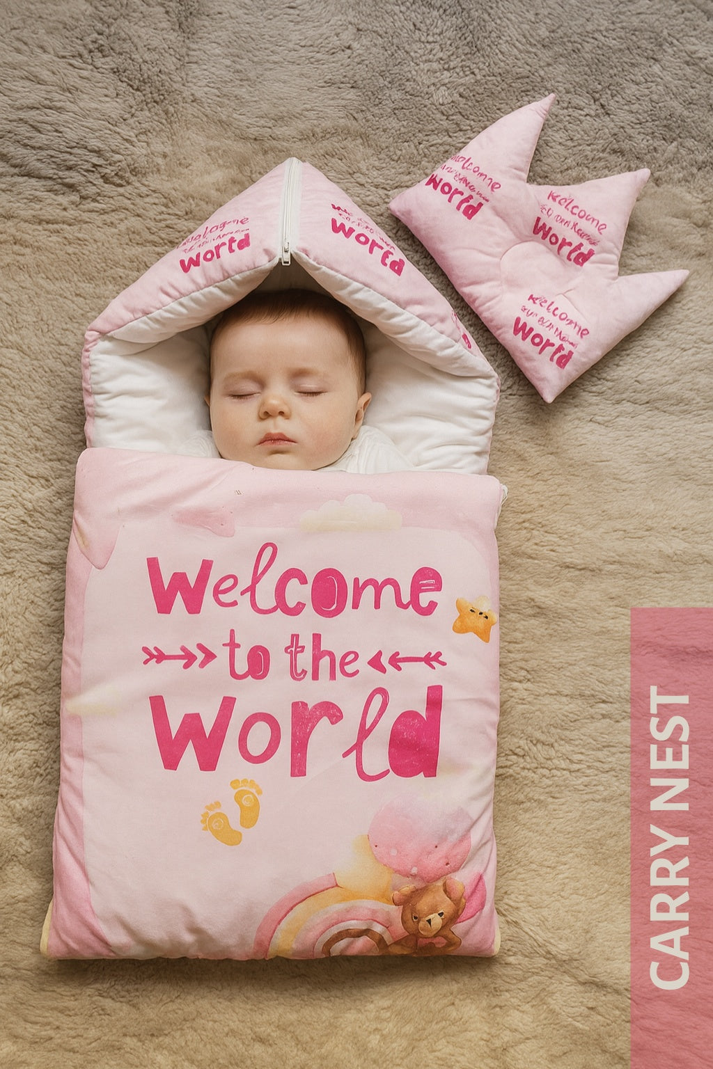 Welcome PINK Velvet CARRY NEST Set 0-6M