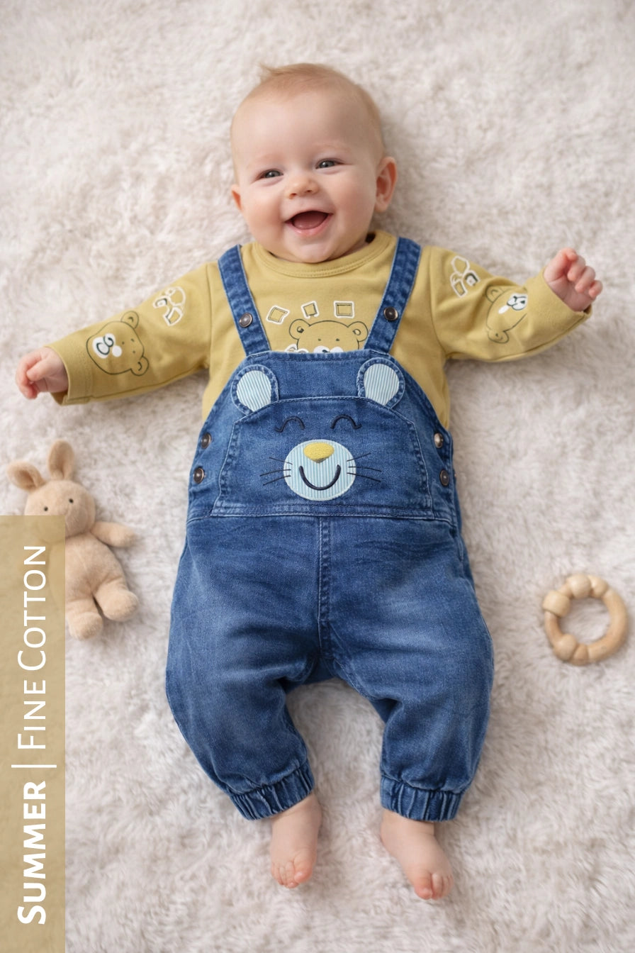 Denim Cat Romper Olive - SUMMER FABRIC