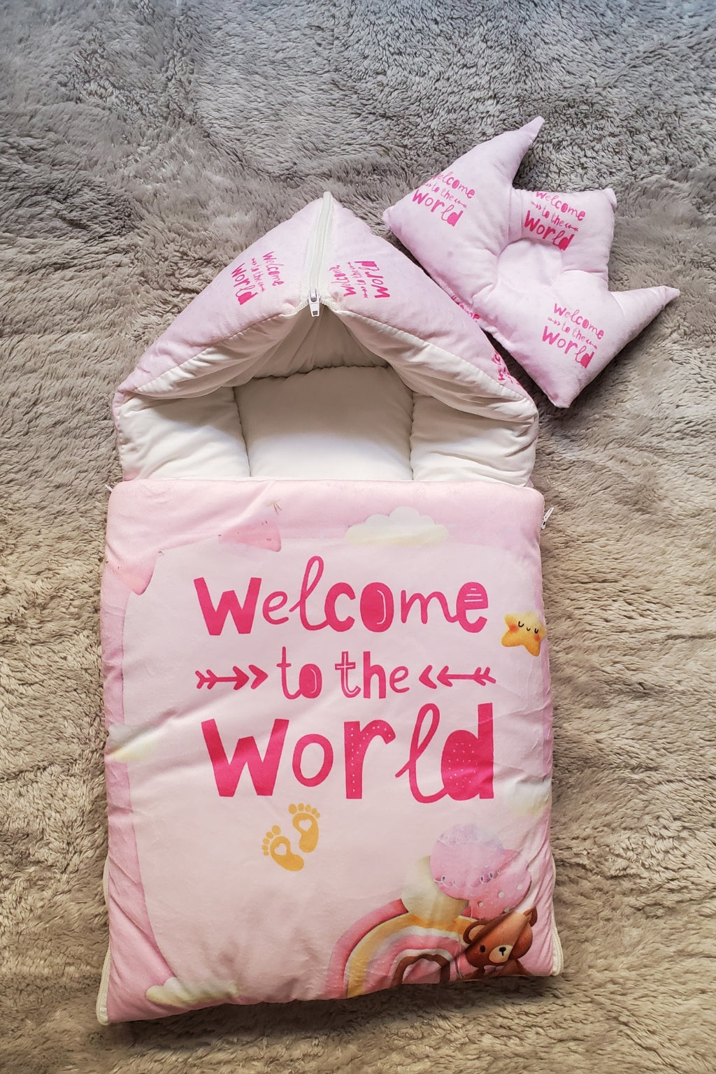 Welcome PINK Velvet CARRY NEST Set 0-6M
