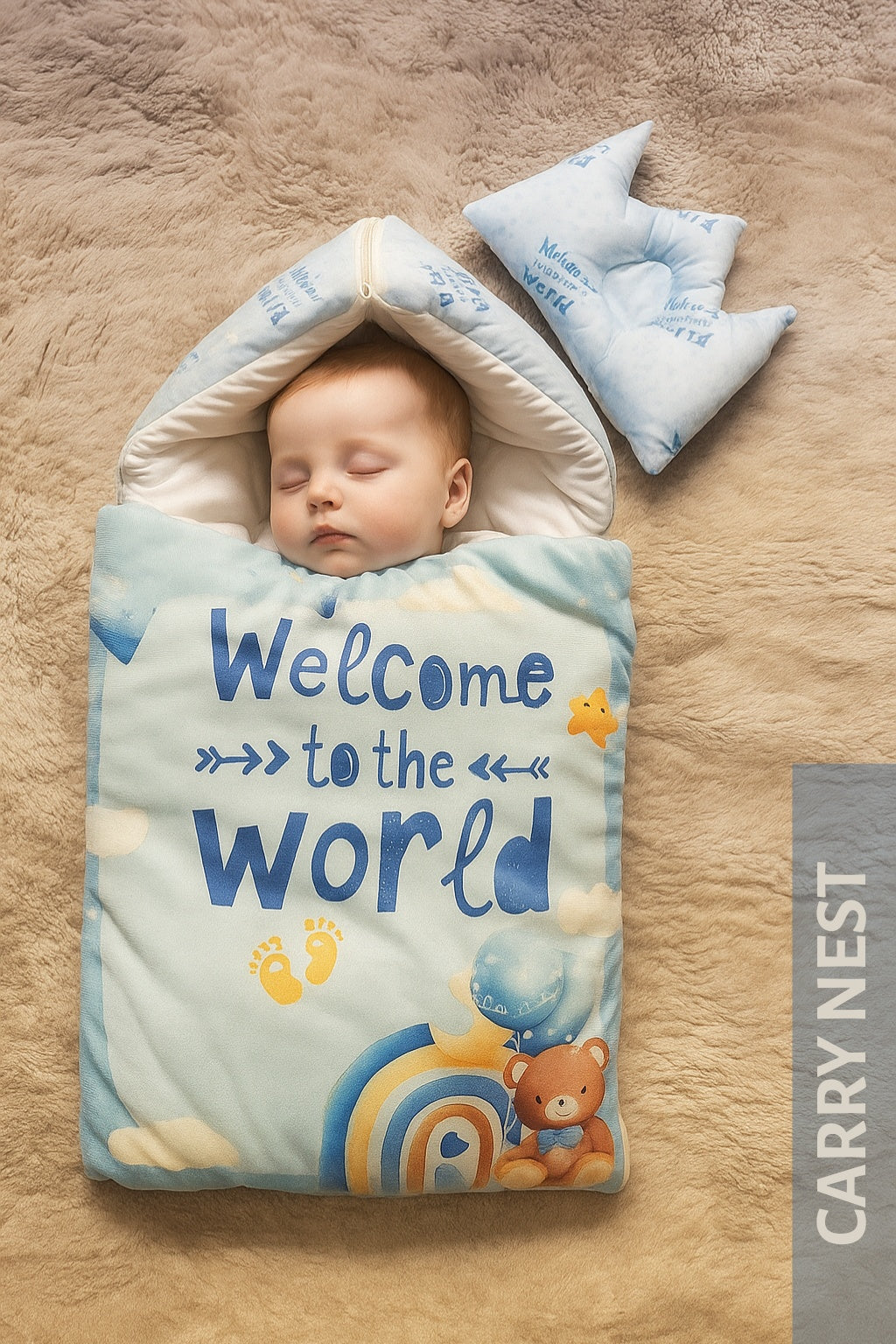 Welcome BLUE Velvet CARRY NEST Set 0-6M