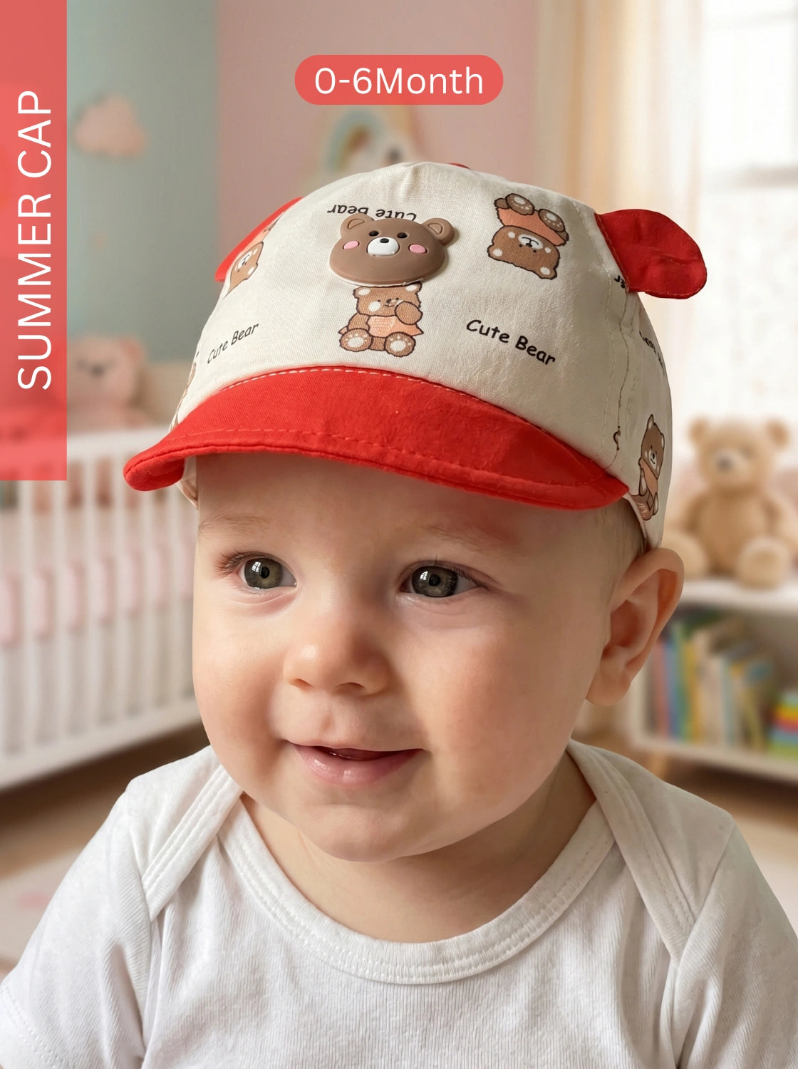 Cute Bear Summer Cap RED | IMPORTED