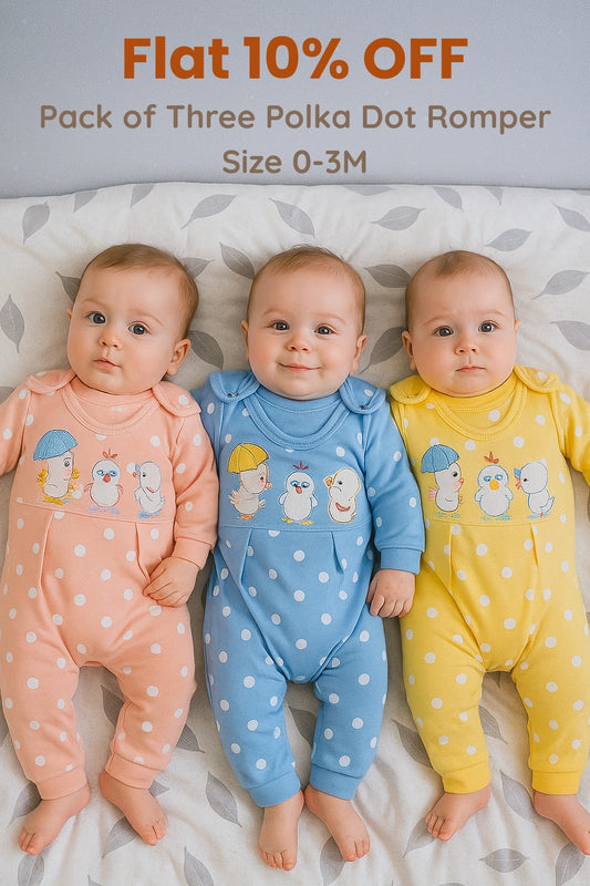 Pack of 3 Polka Dot 0-3M Romper Suits