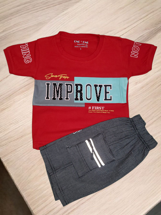 Space Troops Black Cotton Short + Red Shirt Set