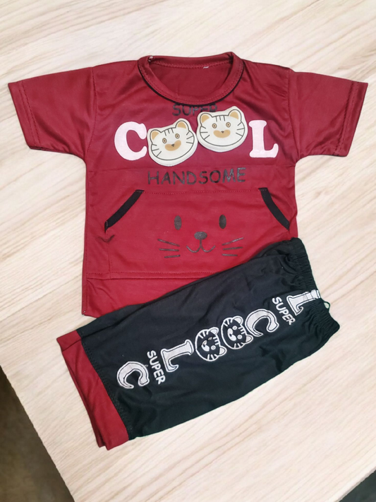 Cool Cat Maroon Short + Shirt Set
