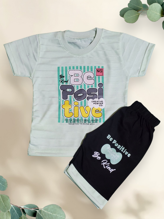 Unisex - Be Positive Mint Green Shirt + Short Set