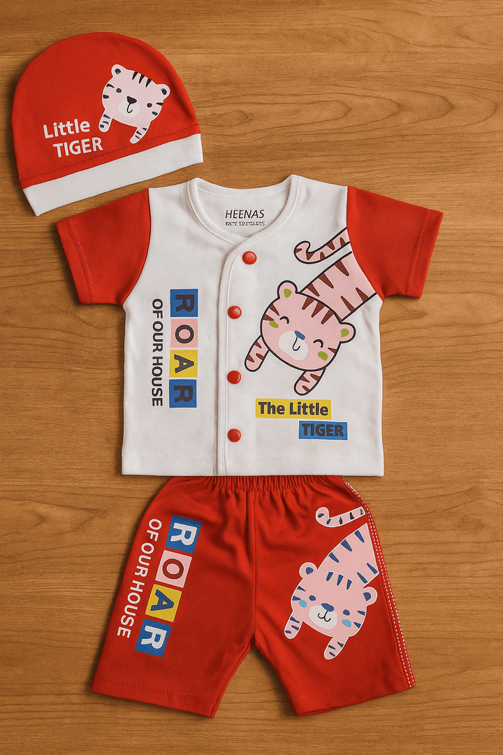 Little Tiger Red White Shirt, Short + Cap