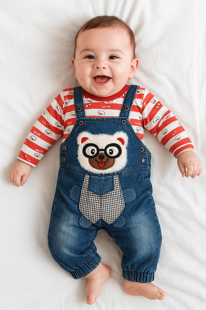 Nerdy Panda Red Shirt + Denim Romper Suit