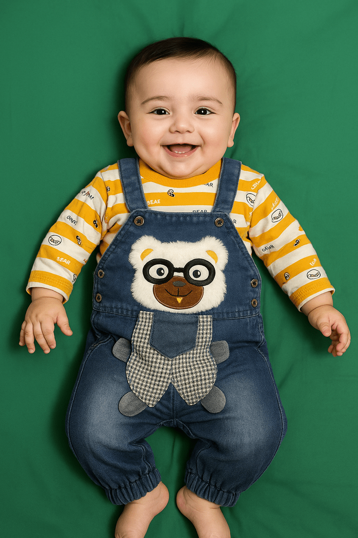 Nerdy Panda Orange Shirt + Denim Romper Suit