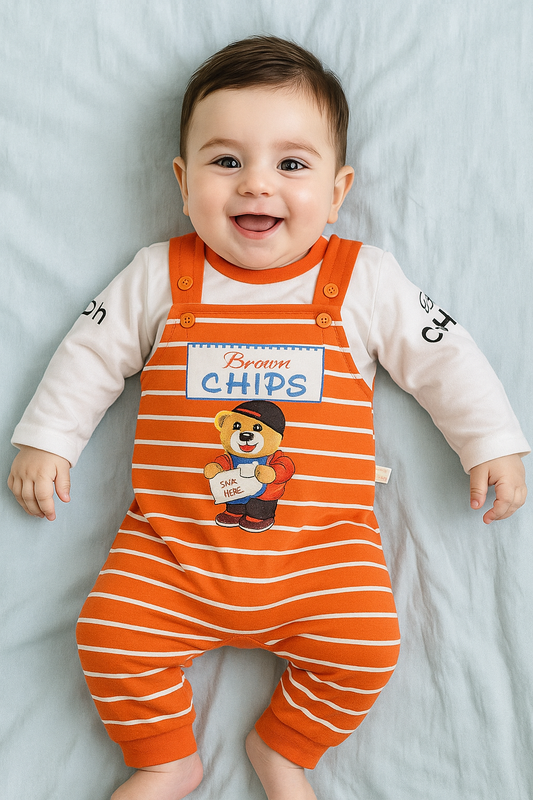 Brown Chips Orange Romper Suit - Summer Fabric