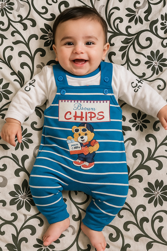 Brown Chips Blue Romper Suit - Summer Fabric