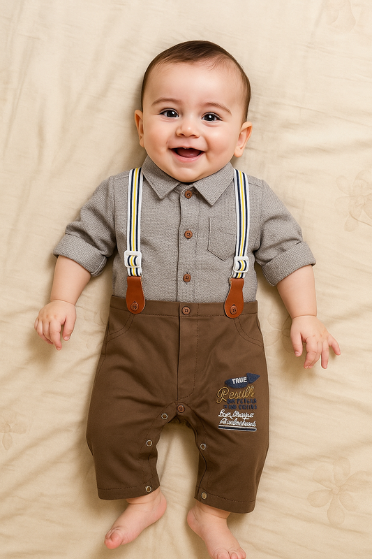Suspender Suit Brown Grey Party Wear - Summer Fabric