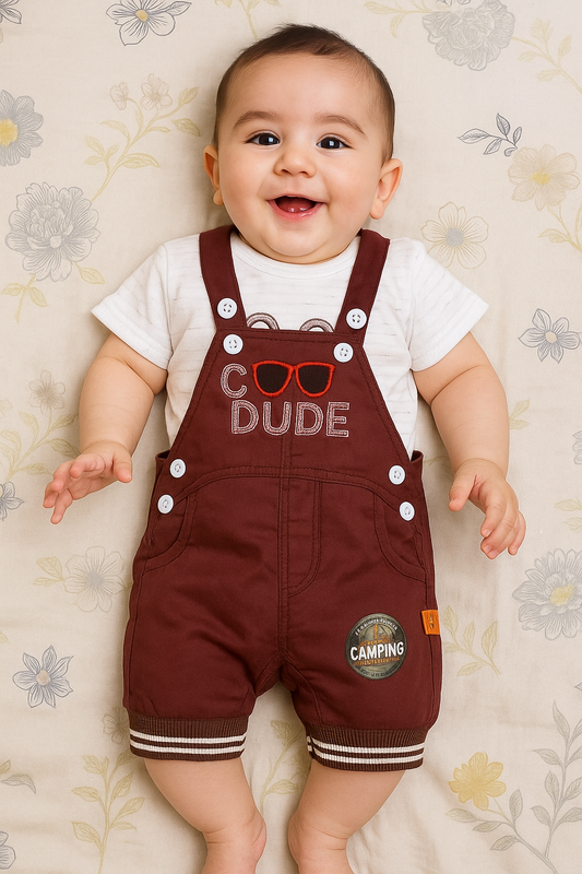 Cool Dude Maroon Romper Suit - Summer Fabric