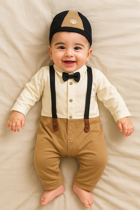 Suspender Brown Suits and Cap Party Wear - Summer Fabric