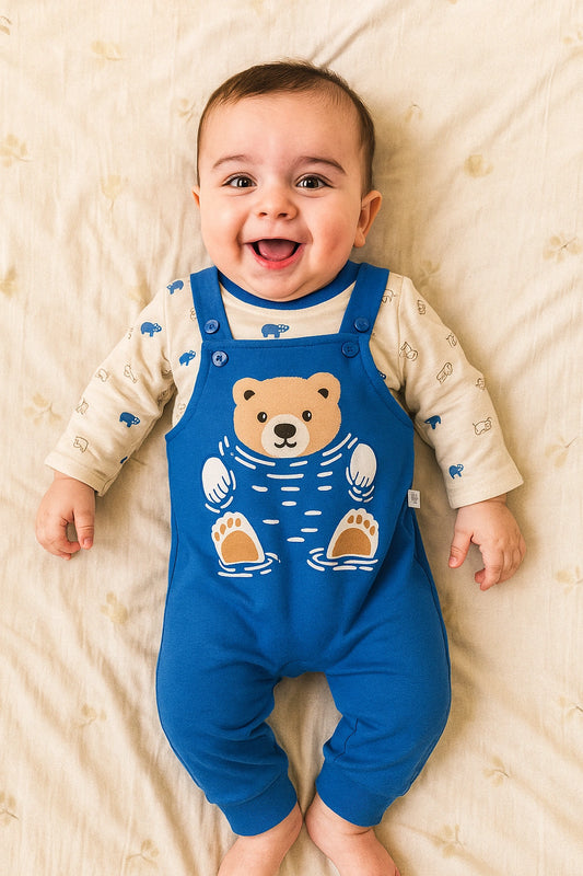 Swimmy Bear Blue Romper Suit - Summer Fabric