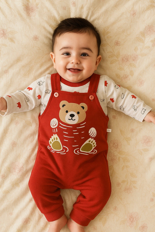 Swimmy Bear Red Romper Suit - Summer Fabric